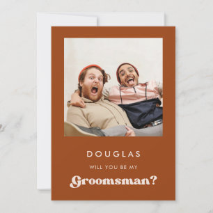 Stylish Orange Will you be my groomsman photo card