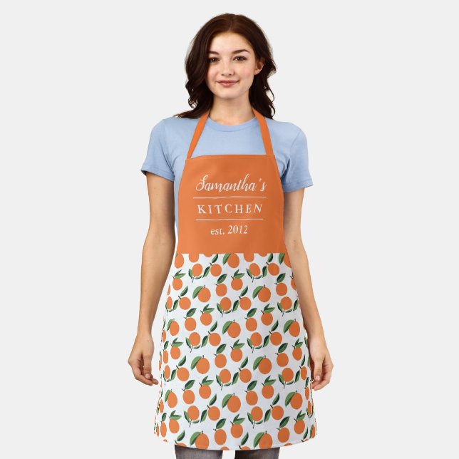 Stylish Oranges Pattern Green Orange Name Apron (Worn)