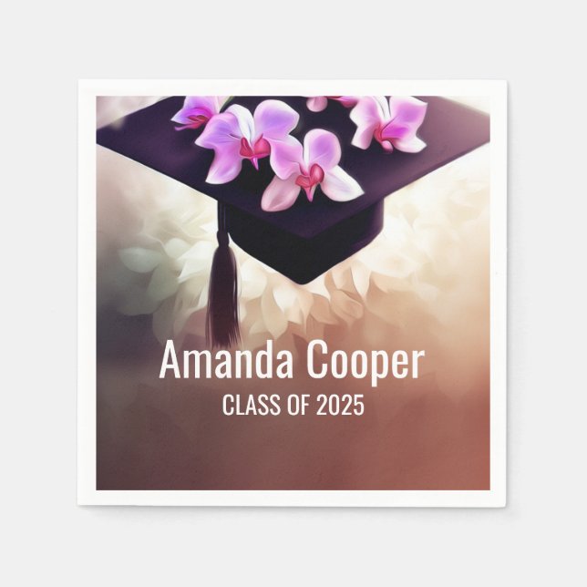 Stylish Orchid Graduation Paper Napkin (Front)