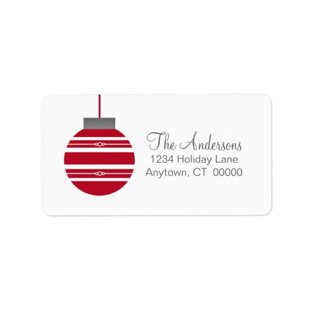 Stylish Ornament Holiday Address Labels, Red Label (Front)