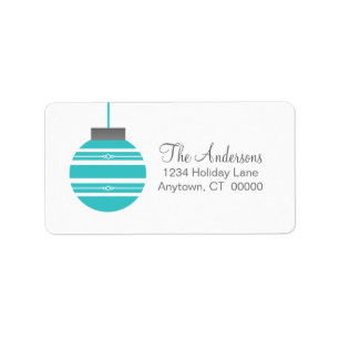 Stylish Ornament Holiday Address Labels, Turquoise Label