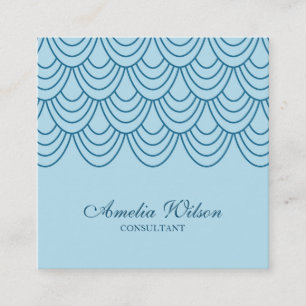 Stylish Outline Blue Geometric Pattern Square Business Card