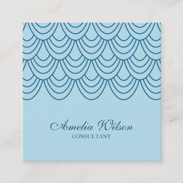 Stylish Outline Blue Geometric Pattern Square Business Card (Front)
