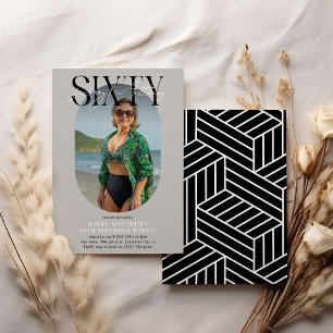 Stylish Oval Photo & Signature 60th Birthday Invitation