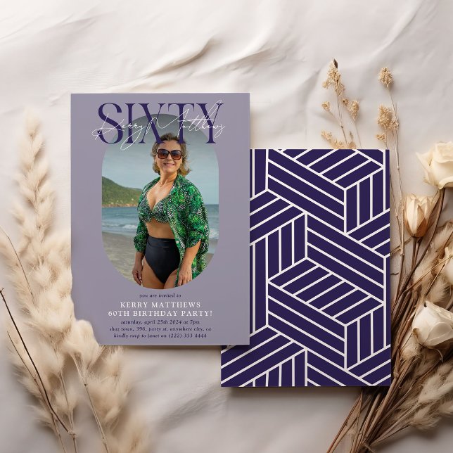 Stylish Oval Photo & Signature 60th Birthday Invitation (Creator Uploaded)