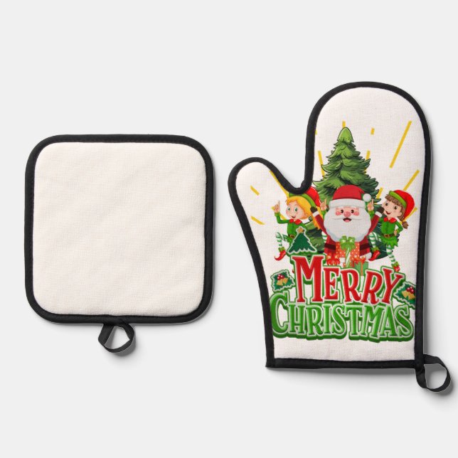 "Stylish Oven Mitts & Pot Holders Set - Unique Kit (Front)