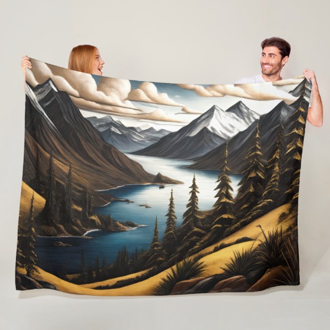 Stylish Painted Mountain Landscape Fleece Blanket (In Situ)