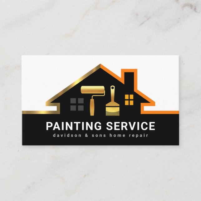 Stylish Painter's Rooftop Golden Brush Business Card (Front)