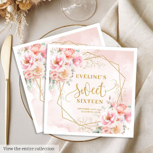 Stylish pale pink gold flowers sweet sixteen  napkin
