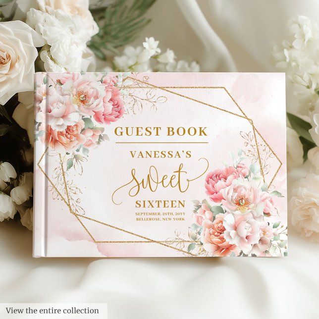 Stylish Pale Pink Sage Gold Floral Sweet Sixteen Guest Book (Stylish Pale Pink Sage Gold Floral Sweet Sixteen Guest Book )