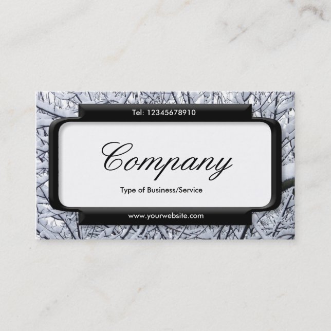 Stylish Panel (Script font) - Snowy Branches Business Card (Front)