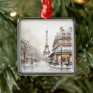 Stylish Paris at Christmas Metal Ornament