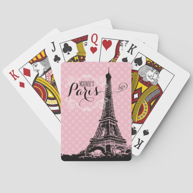 Stylish Paris Eiffel Tower Add Name Playing Cards (Back)