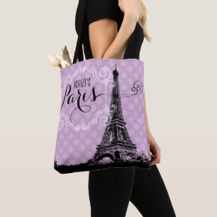 Stylish Paris Eiffel Tower Pastel Purple Monogram Tote Bag