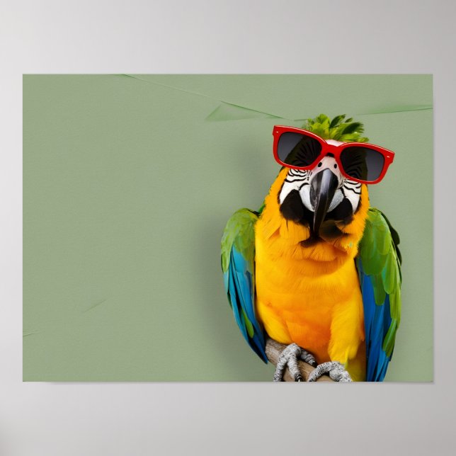 Stylish Parrot in Red Sunglasses Poster (Front)
