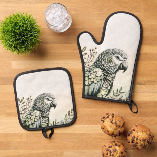 Stylish Parrot  Oven Mitt & Pot Holder Set (Top Down)