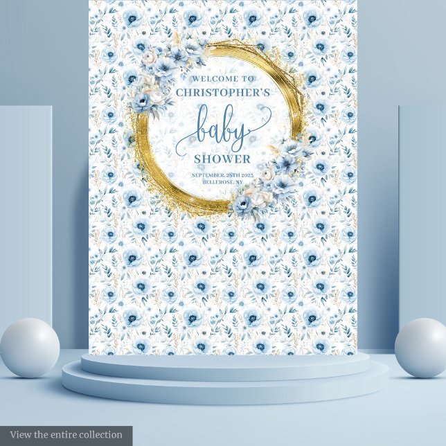 Stylish Pastel Blue Gold Baby Shower Tapestry (Stylish Pastel Blue Gold Baby Shower Tapestry

)