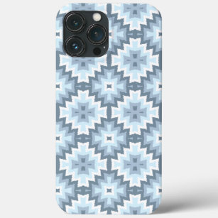 Stylish Pastel Blue Grey White Ikat Tribal Pattern iPhone 13 Pro Max Case