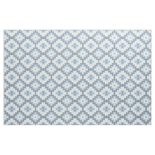 Stylish Pastel Blue Grey White Ikat Tribal Pattern Fabric