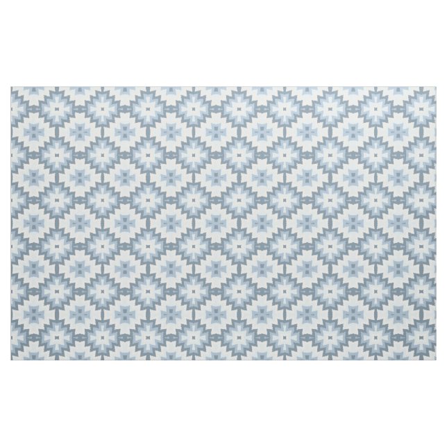 Stylish Pastel Blue Grey White Ikat Tribal Pattern Fabric (Fat Quarter)