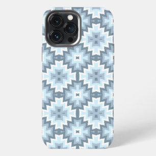 Stylish Pastel Blue Grey White Ikat Tribal Pattern iPhone Case