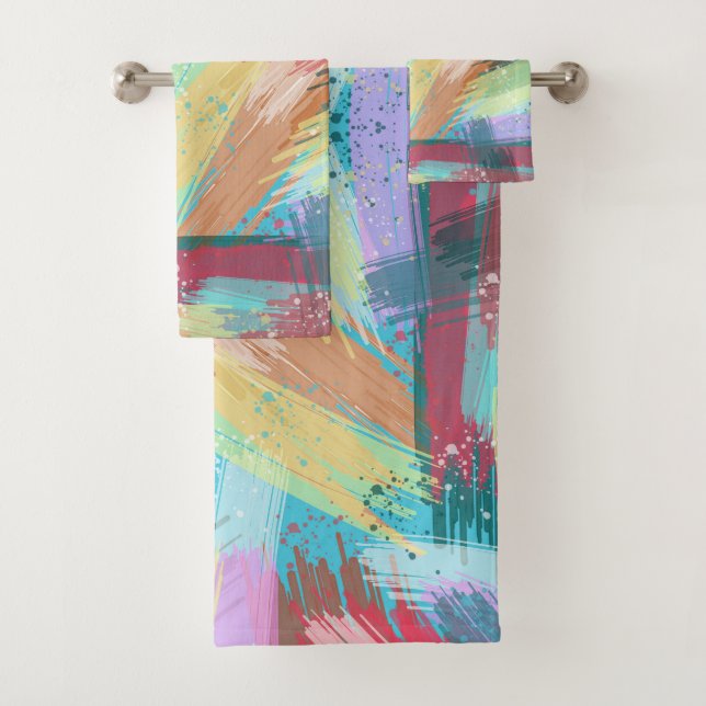 Stylish Pastel Colours Abstract Art Bath Towel Set (Insitu)
