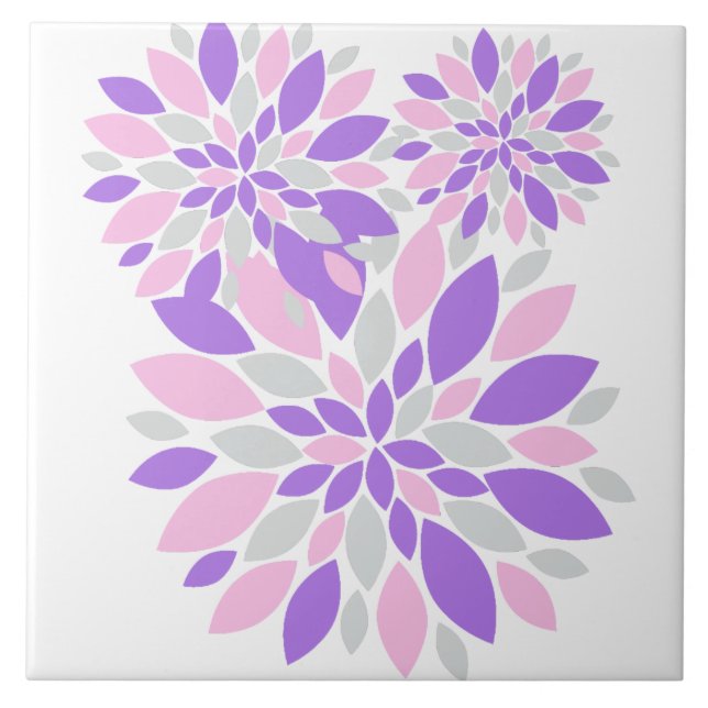 Stylish Pastel Colours Flower Purple Petals Ceramic Tile (Front)