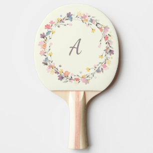 Stylish Pastel Floral Wreath Monogram Personalised Ping Pong Paddle