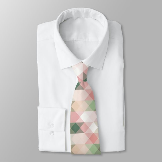 Stylish Pastel Geometric Diamond Pattern Tie (Tied)