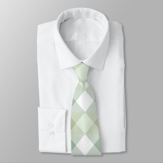 Stylish Pastel Green Geometric Diamond Pattern Tie (Tied)