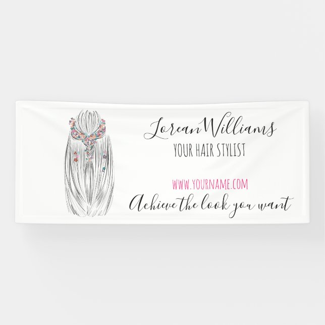 Stylish Pastel Hair Stylist Braid Hairstyle Flower Banner (Horizontal)