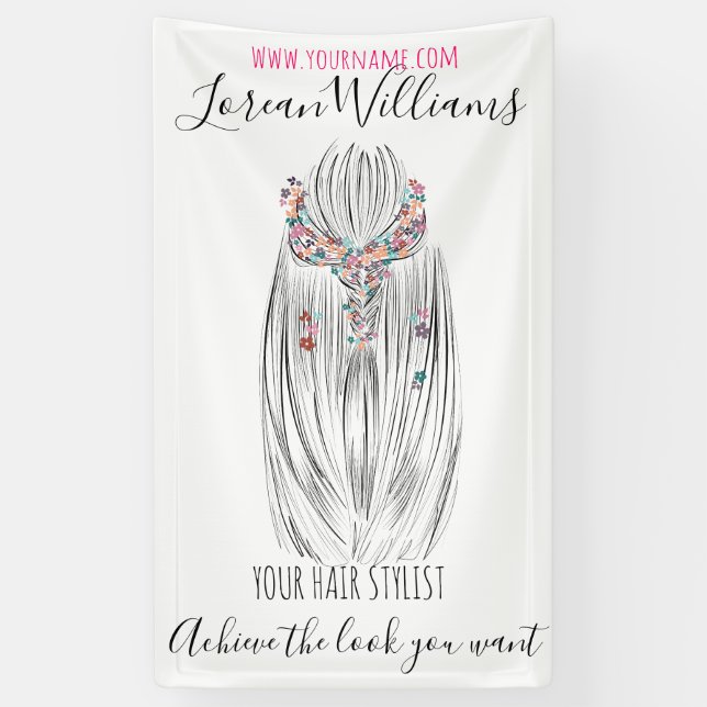 Stylish Pastel Hair Stylist Braid Hairstyle Flower Banner (Vertical)