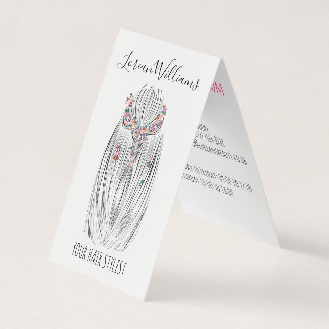 Stylish Pastel Hair Stylist Braid Hairstyle Flower Business Card (Front)