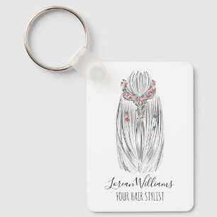 Stylish Pastel Hair Stylist Braid Hairstyle QR Key Ring