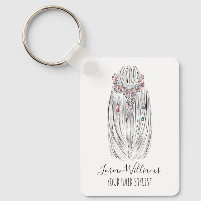 Stylish Pastel Hair Stylist Braid Hairstyle QR  Key Ring (Front)