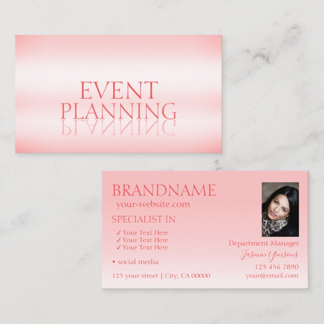 Stylish Pastel Pink Chic Mirror Font with Photo Business Card (Front/Back)