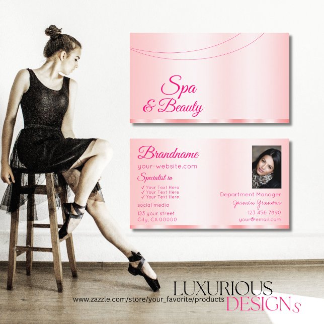 Stylish Pastel Pink Glamourous with Photo Modern Business Card (Creator Uploaded)