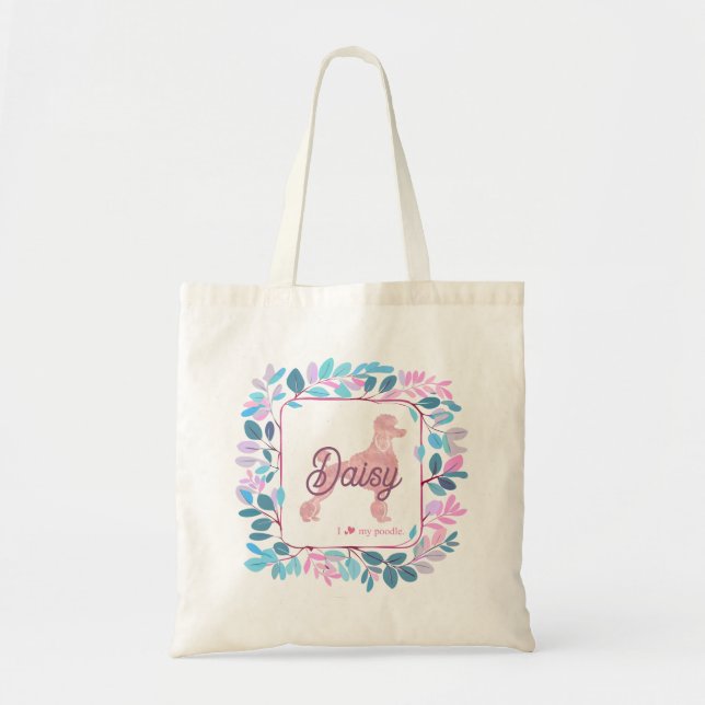 Stylish Pastel Pink Poodle | Custom Name & Photo Tote Bag (Front)