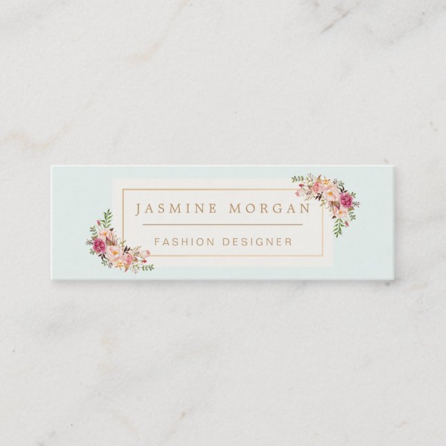 Stylish Pastel Watercolor Flowers Girly Chic Mini Business Card (Front)