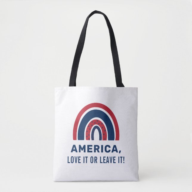 Stylish Patriotic USA American Rainbow 4th Of July Tote Bag (Front)