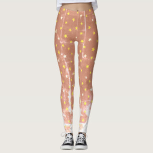 Stylish pattern white and yellow stars Leggings