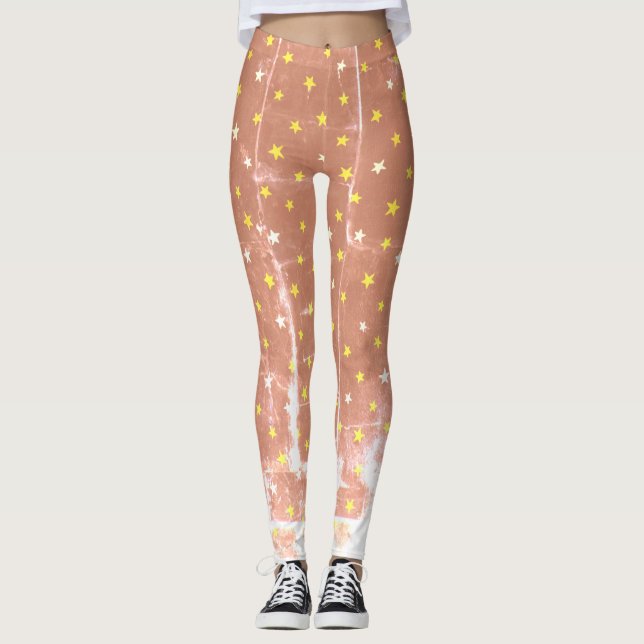 Stylish pattern white and yellow stars Leggings (Front)