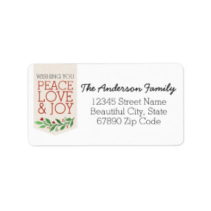 Stylish Peace Joy Love Christmas Holiday Wreath Label