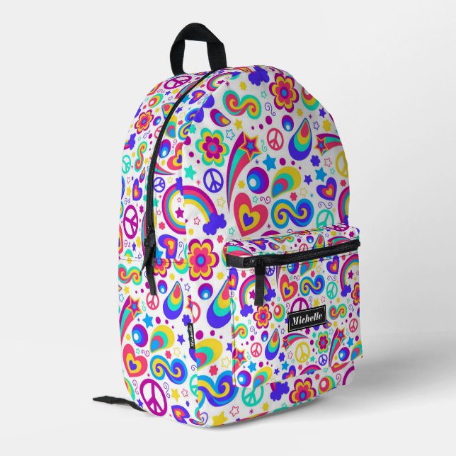 Stylish Peace Rainbow Hippie Colour Back to School Printed Backpack (Back Corner Left)