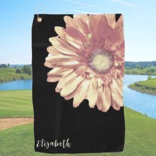 Stylish peach and black daisy custom name floral golf towel