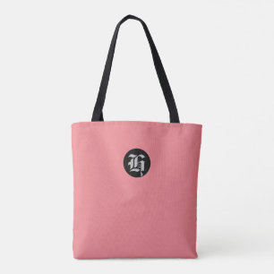 Stylish Peach Black and Grey Monogram Tote Bag