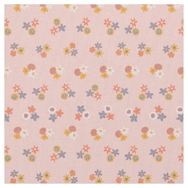 Stylish peach blue ditsy floral pattern fabric (Close Up)