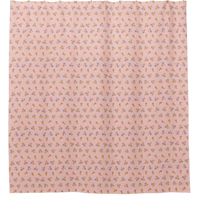 Stylish peach blue ditsy floral pattern shower curtain (Front)