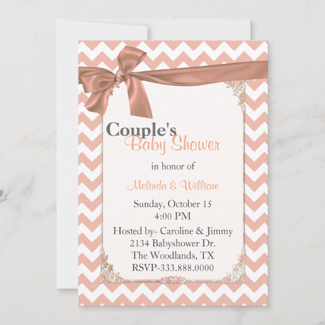 Stylish Peach Chevron Couple's Baby Shower Invitation (Front)