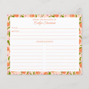 Stylish Peach Fruit Botanical Cute Recipe Card